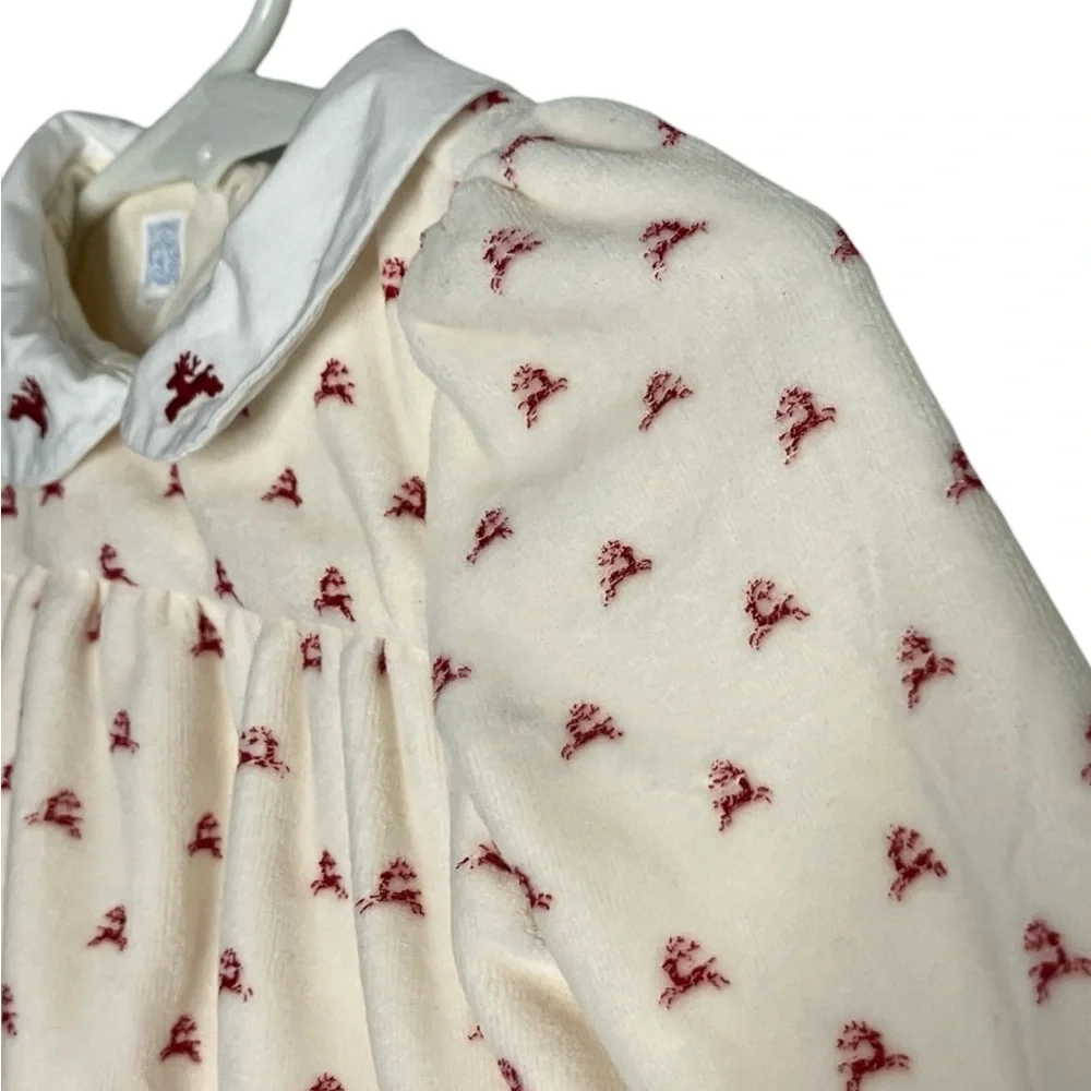Ralph Lauren Baby Girl Velour Christmas Dress 3MO Reindeer Holiday Cream Red